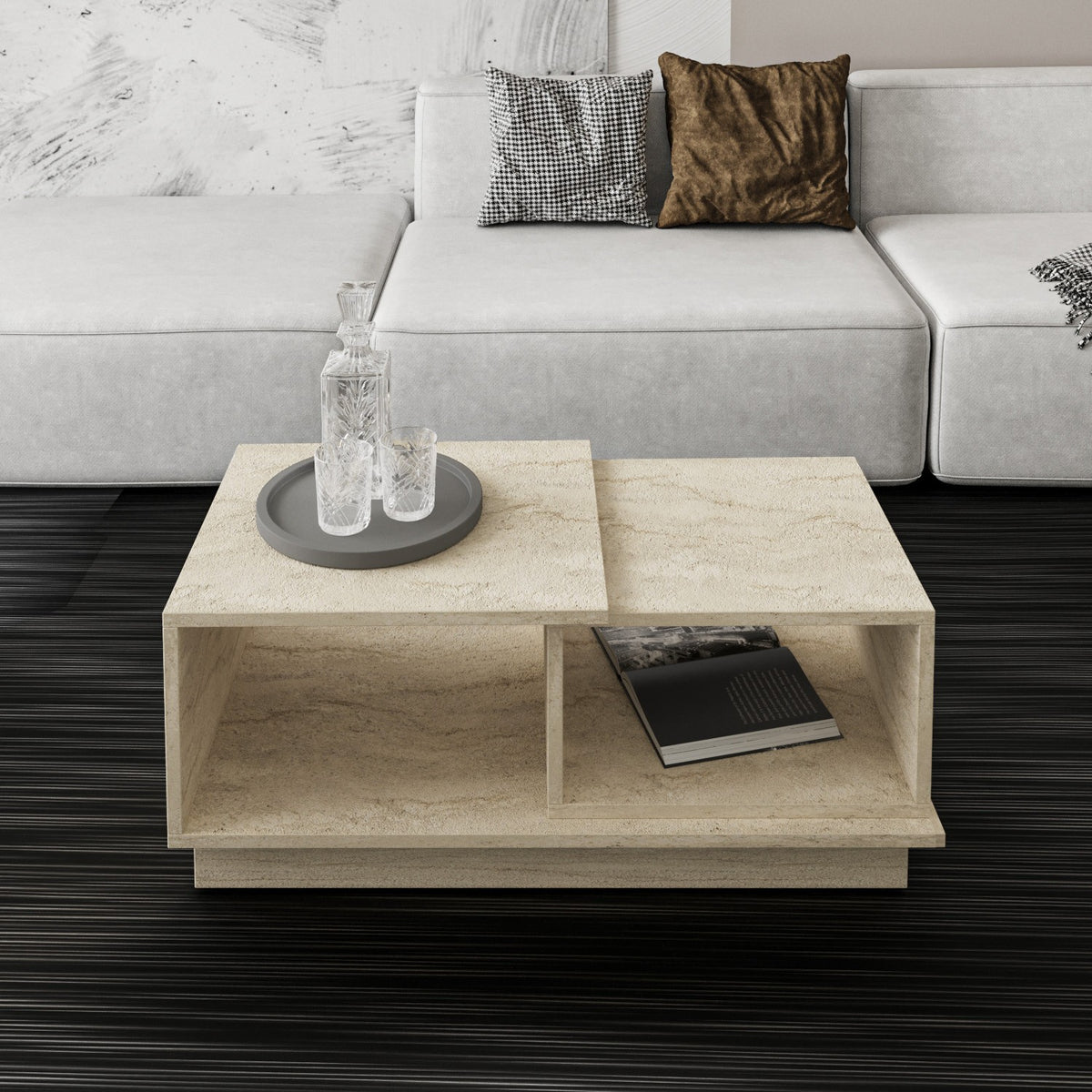 Τραπεζάκι Σαλονιού Panaitolio Travertine 90x45x36 εκ. Μελαμίνης