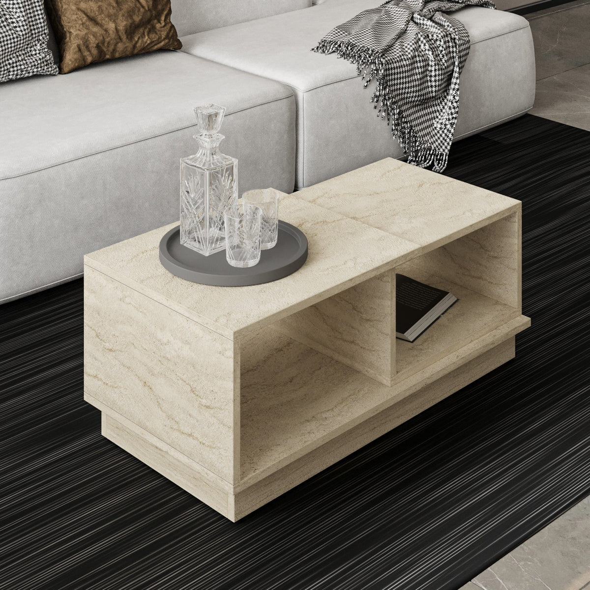 Τραπεζάκι Σαλονιού Panaitolio Travertine 90x45x36 εκ. Μελαμίνης