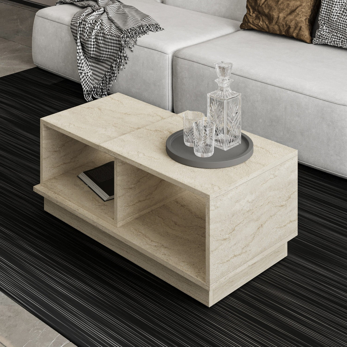 Τραπεζάκι Σαλονιού Panaitolio Travertine 90x45x36 εκ. Μελαμίνης