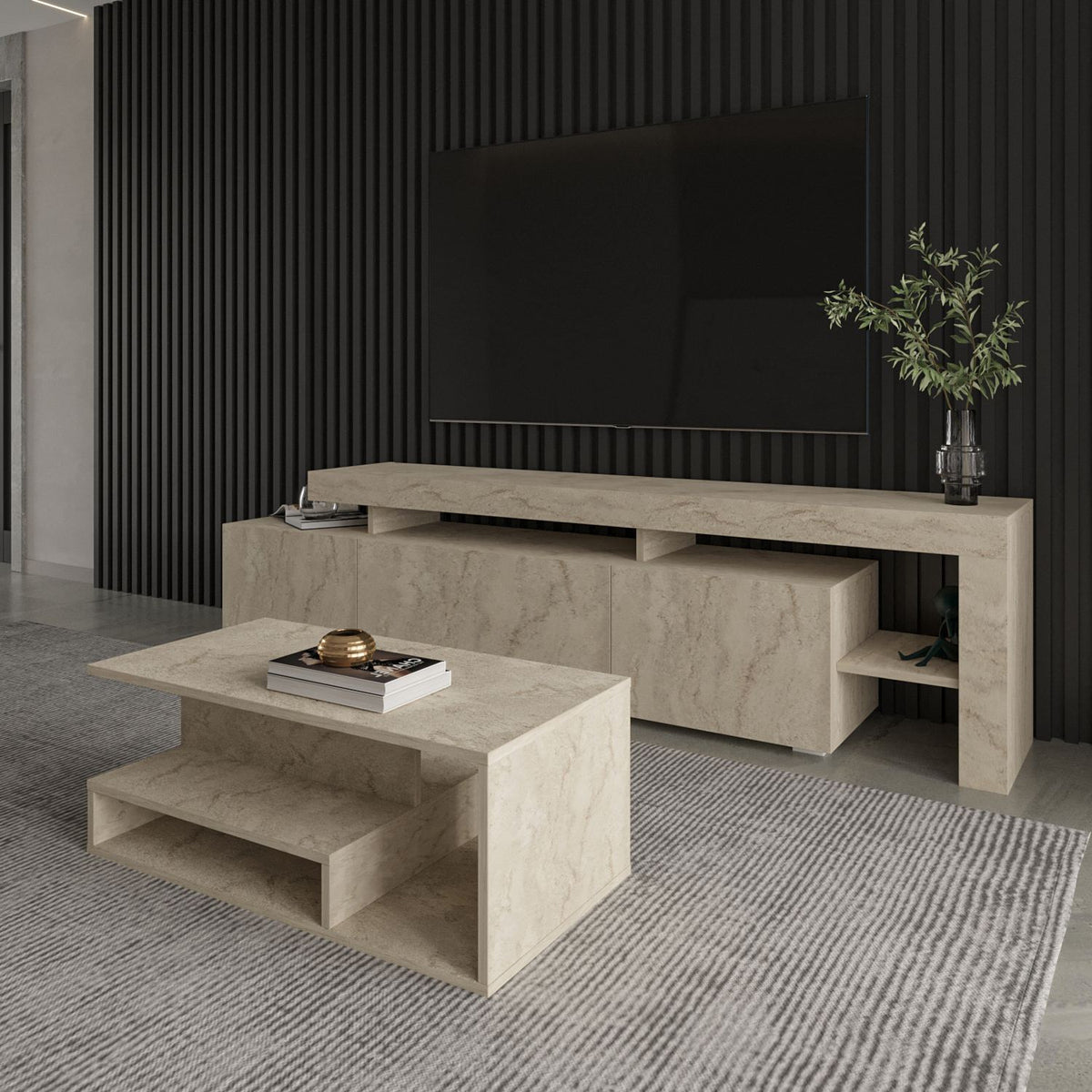 Τραπεζάκι Σαλονιού Vatolakkos Travertine 90x44.8x35 εκ. Μελαμίνης - Pakobazaar