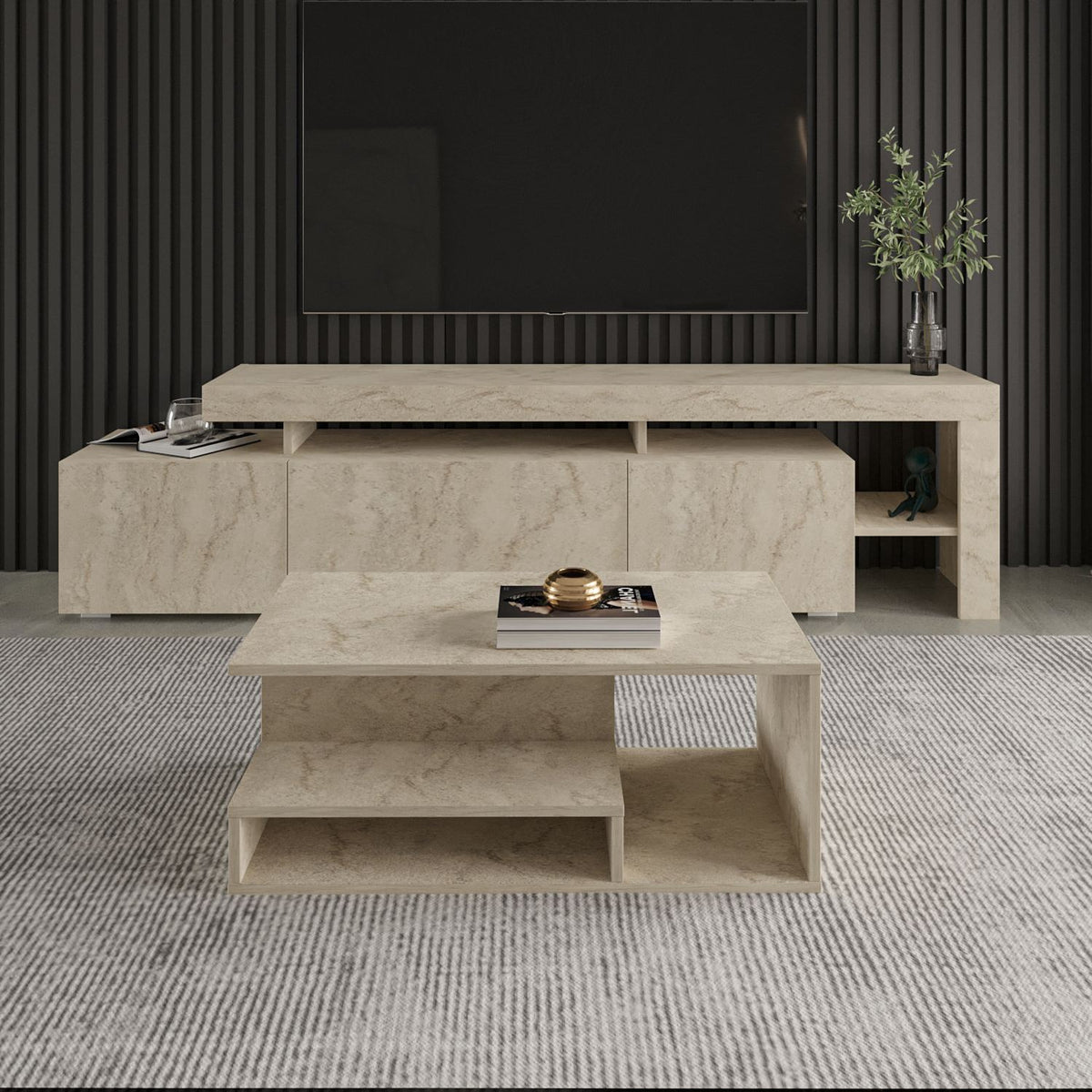 Τραπεζάκι Σαλονιού Vatolakkos Travertine 90x44.8x35 εκ. Μελαμίνης - Pakobazaar