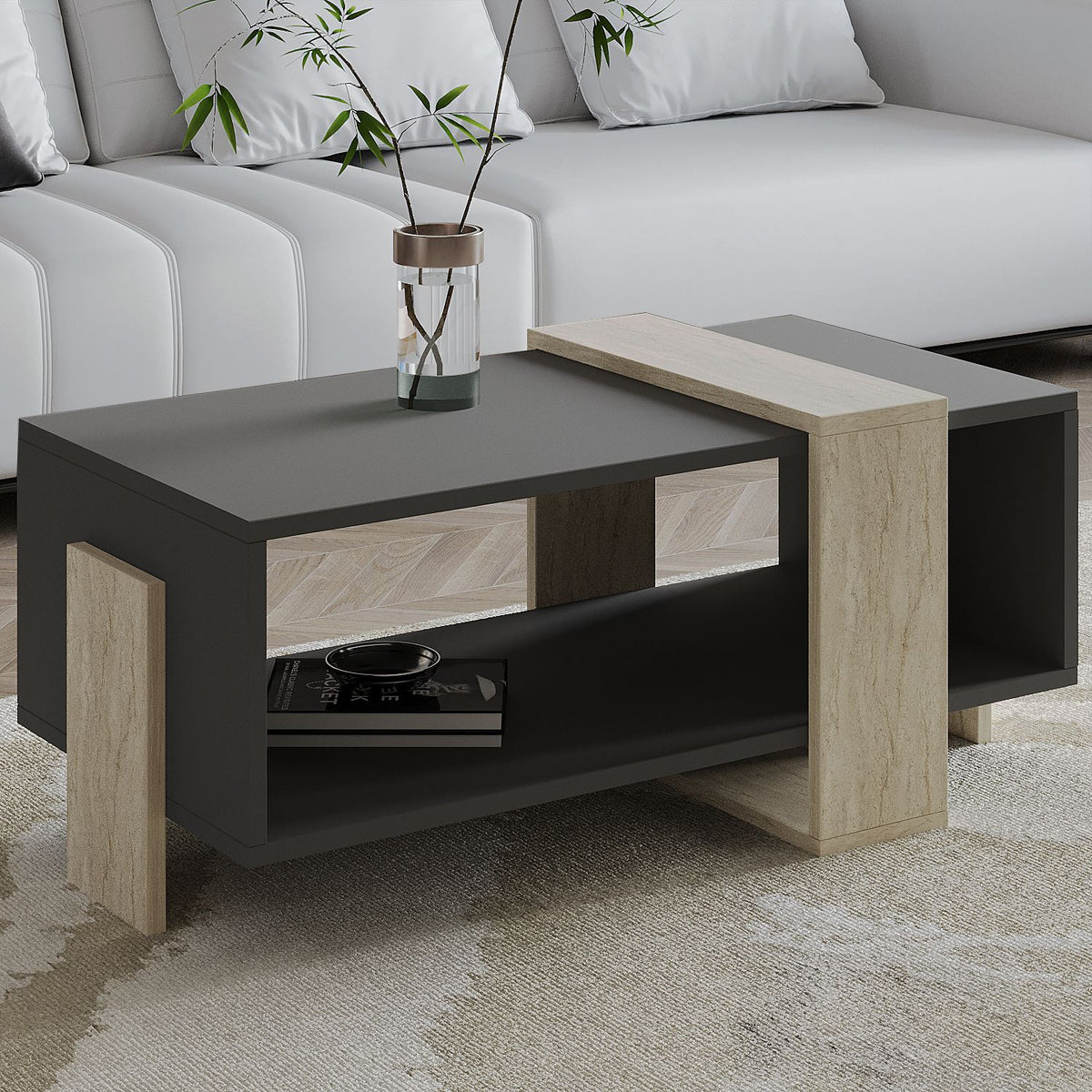 Τραπεζάκι Σαλονιού Valira Travertine - Ανθρακί 90x49x40 εκ. Μελαμίνης