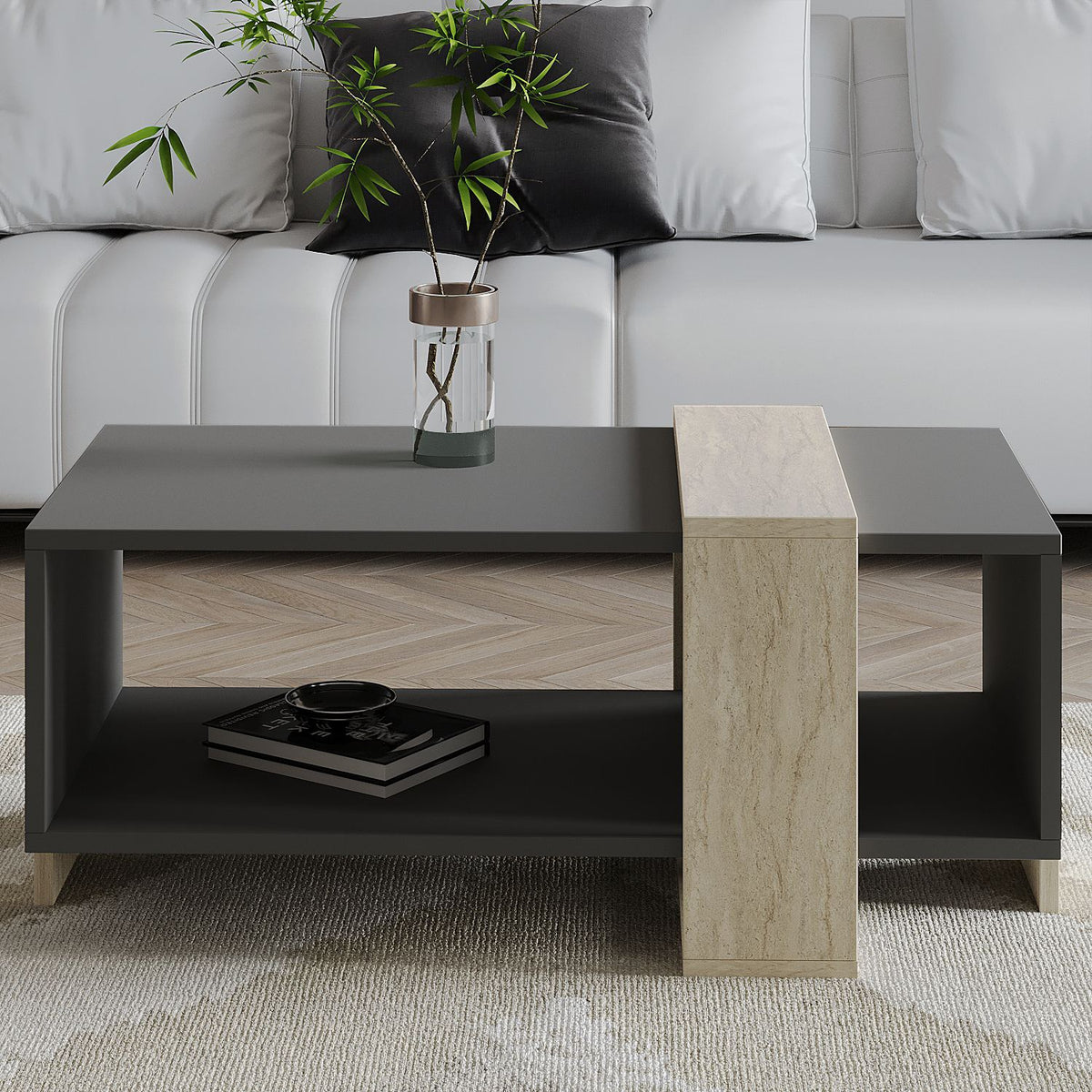 Τραπεζάκι Σαλονιού Valira Travertine - Ανθρακί 90x49x40 εκ. Μελαμίνης