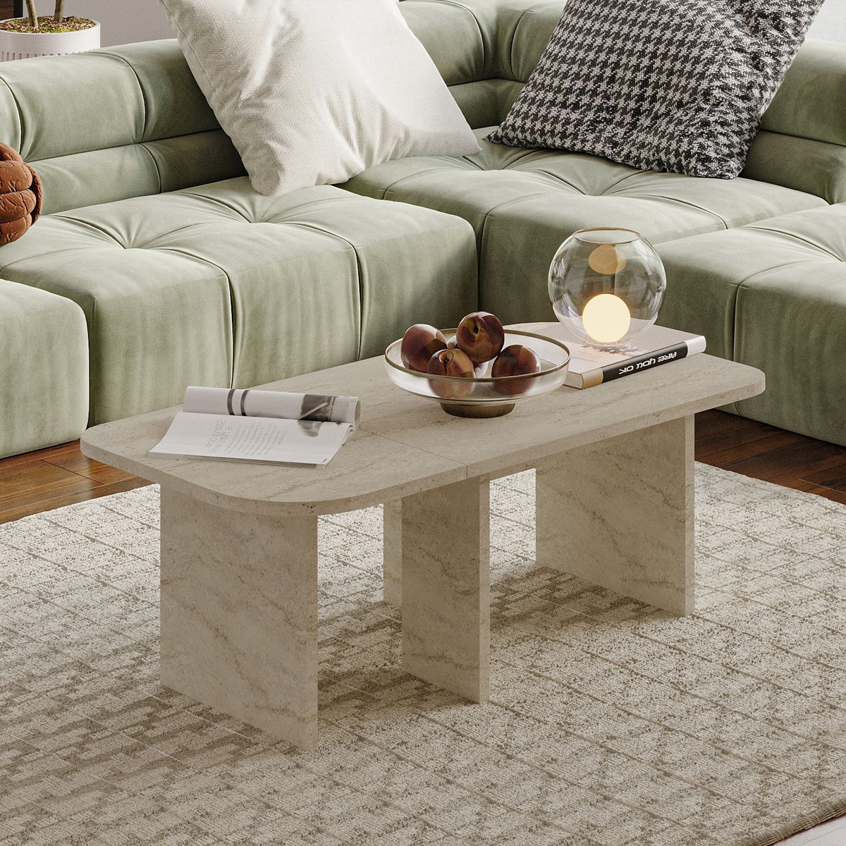 Τραπεζάκια Σαλονιού Σετ Skopos Travertine 90x45x35 εκ. Μελαμίνης