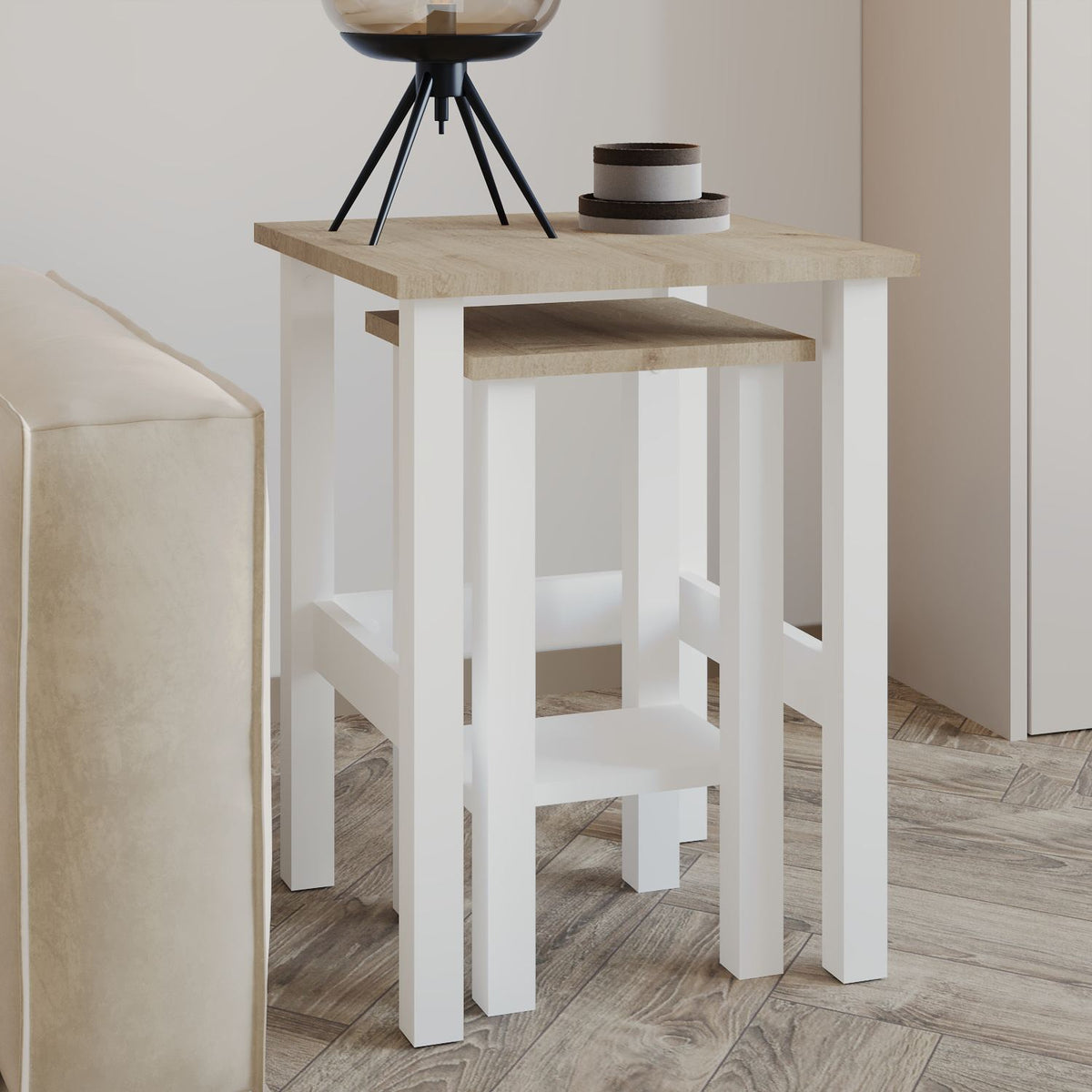 Βοηθητικά Τραπεζάκια Σετ Eretria Λευκό - Δρυς Sapphire 45x45x60 εκ. Μελαμίνης