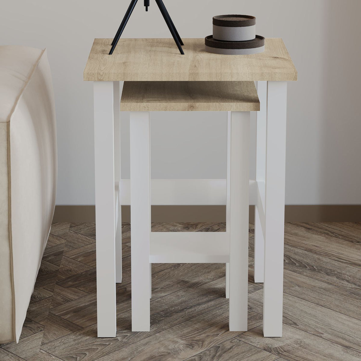 Βοηθητικά Τραπεζάκια Σετ Eretria Λευκό - Δρυς Sapphire 45x45x60 εκ. Μελαμίνης