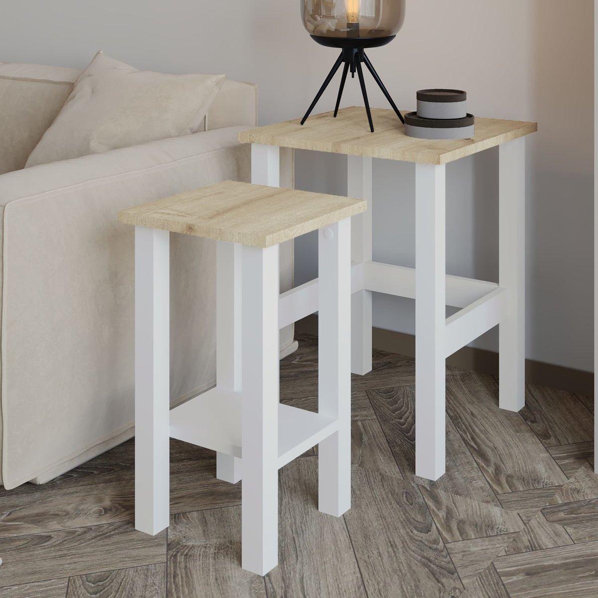 Βοηθητικά Τραπεζάκια Σετ Eretria Λευκό - Δρυς Sapphire 45x45x60 εκ. Μελαμίνης