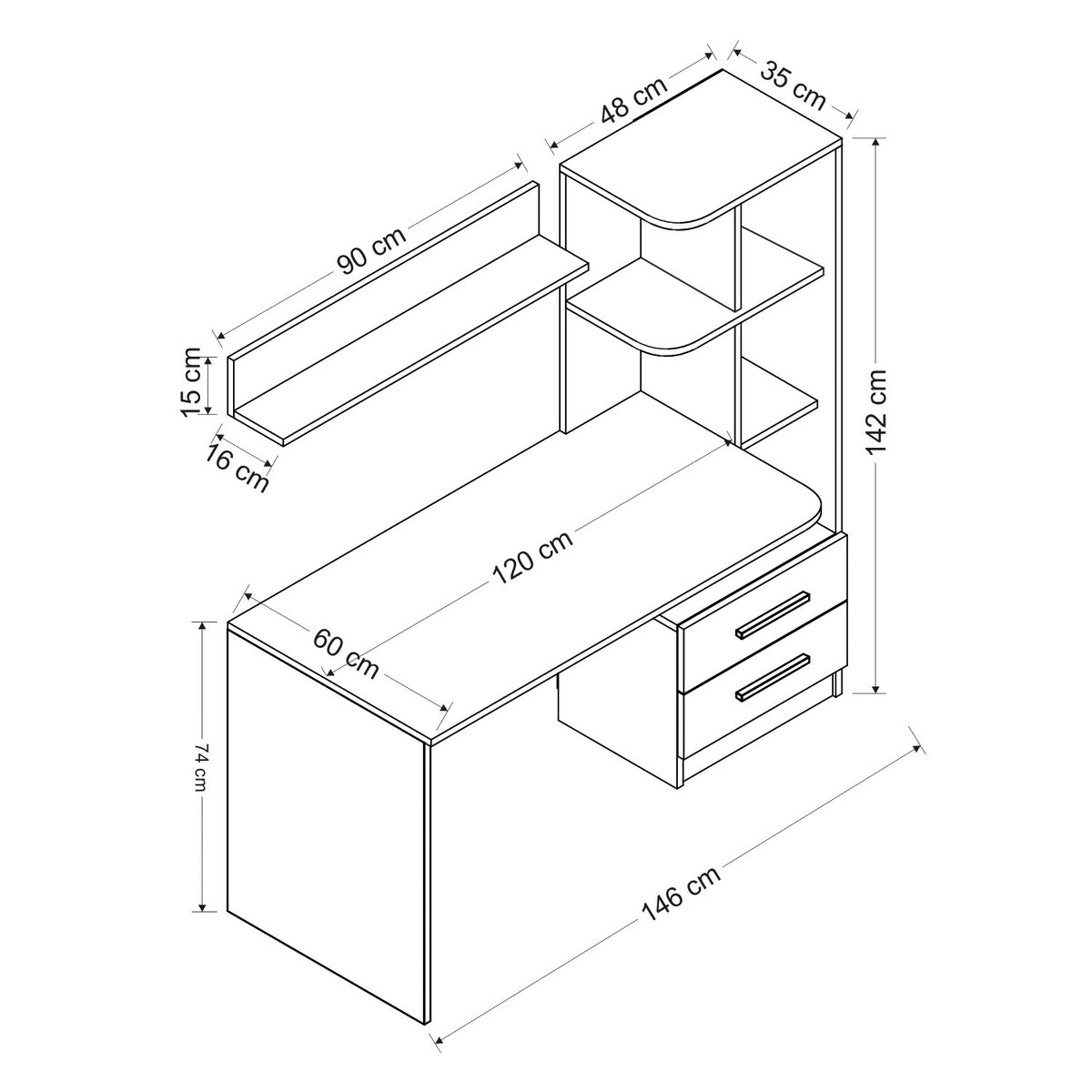 Γραφείο Laista Με Ράφια Λευκό - Μαύρο 120x60x74 εκ. Μελαμίνης