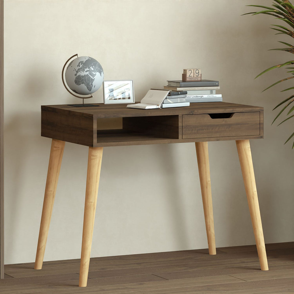 Γραφείο Vrysochori Με Ράφια Αντικέ Καρυδί - Ξύλο 90x60x80 εκ. Μελαμίνης