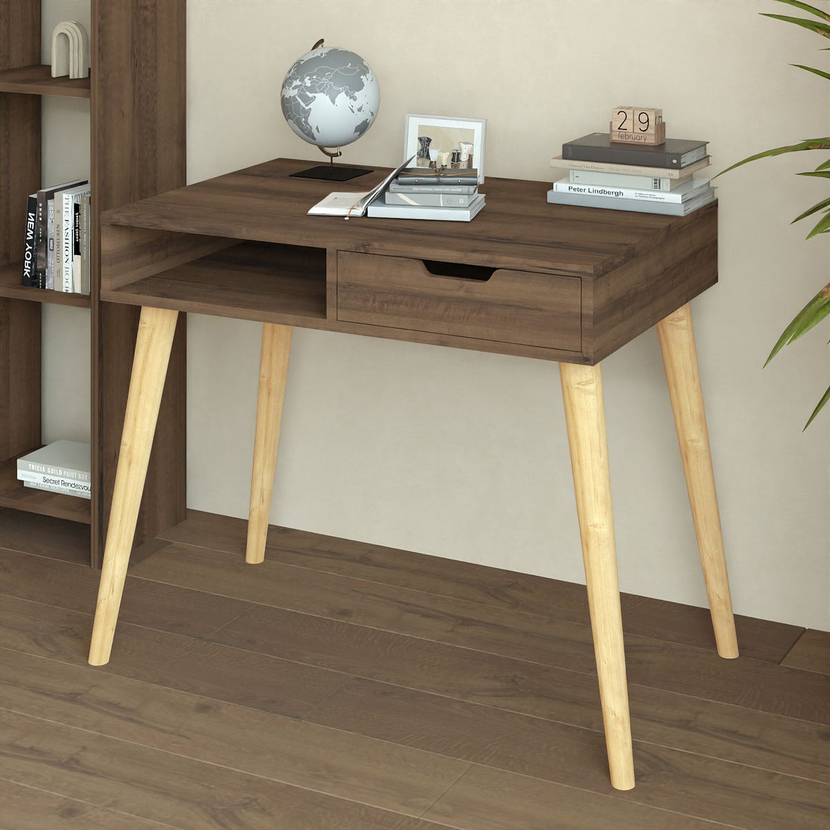 Γραφείο Vrysochori Με Ράφια Αντικέ Καρυδί - Ξύλο 90x60x80 εκ. Μελαμίνης