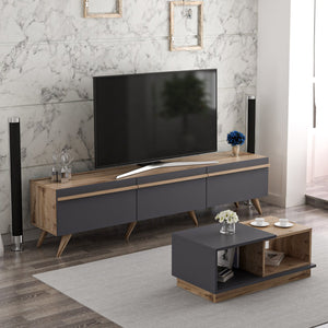 Σετ Σαλονιού Zoniana Ανθρακί - Καρυδί 180x35x42 εκ. Μελαμίνης