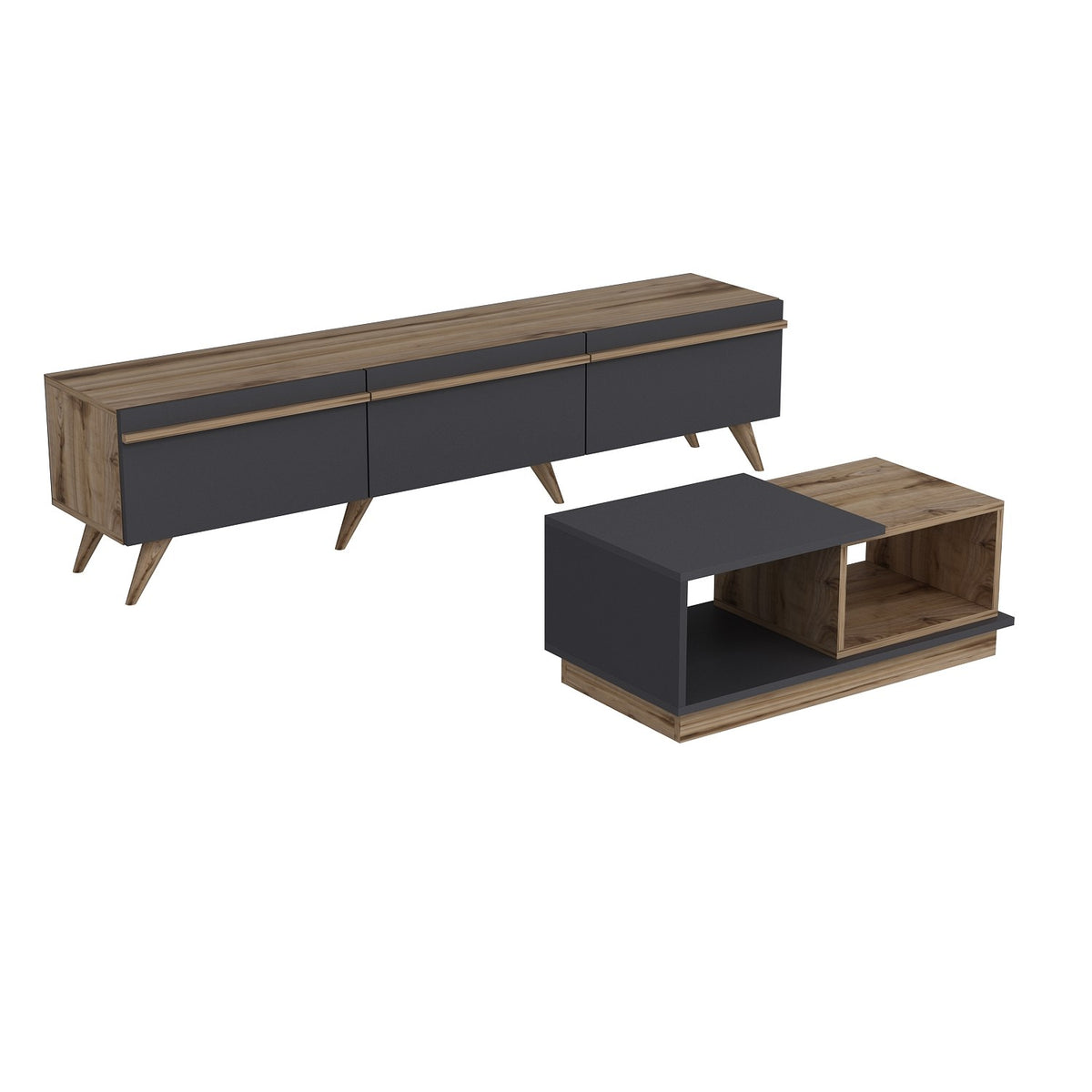 Σετ Σαλονιού Zoniana Ανθρακί - Καρυδί 180x35x42 εκ. Μελαμίνης