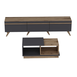 Σετ Σαλονιού Zoniana Ανθρακί - Καρυδί 180x35x42 εκ. Μελαμίνης