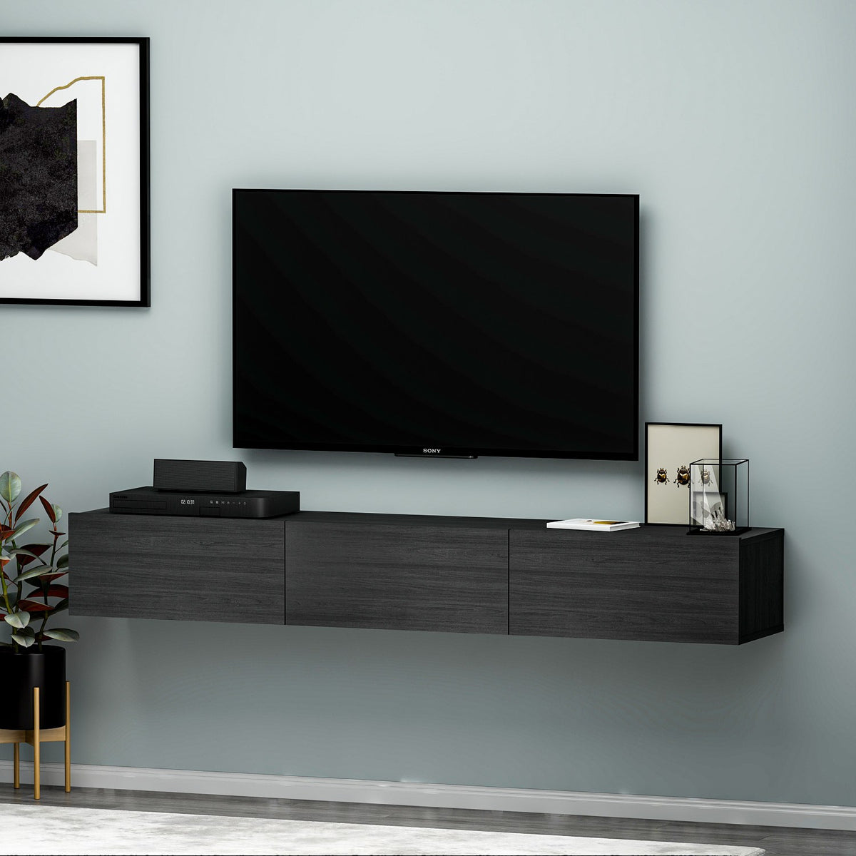 Έπιπλο Τηλεόρασης Narkissos Μαύρο 180x31.4x26 εκ. Μελαμίνης