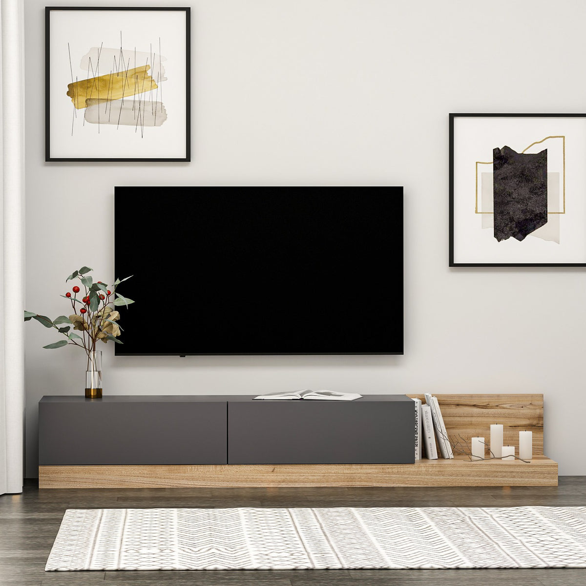 Έπιπλο Τηλεόρασης Livadia Ανθρακί - Καρυδί 180x37x30 εκ. Μελαμίνης