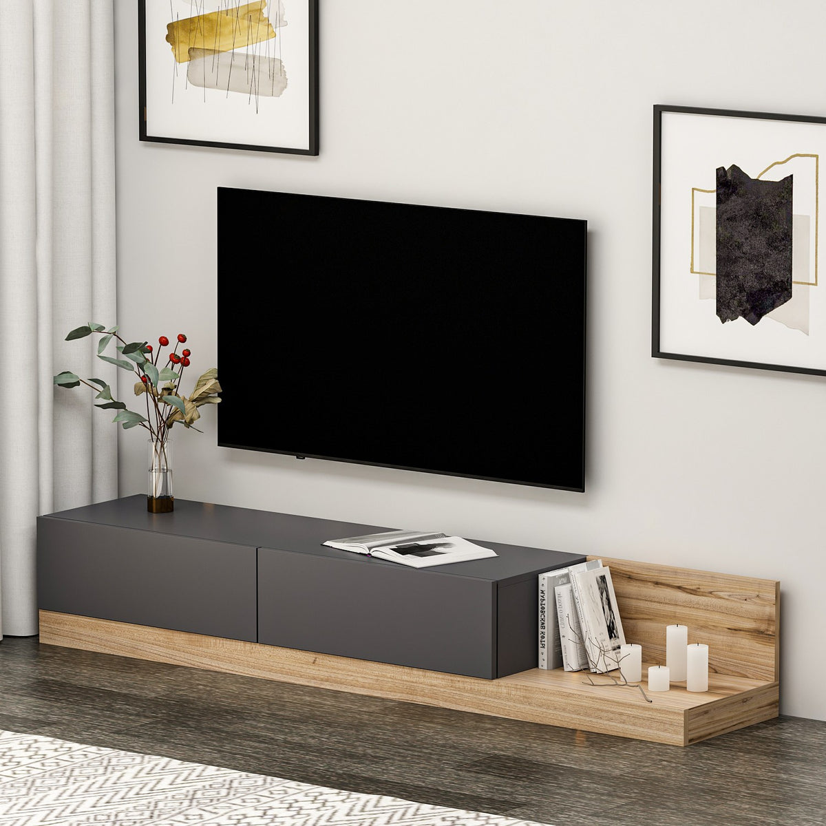 Έπιπλο Τηλεόρασης Livadia Ανθρακί - Καρυδί 180x37x30 εκ. Μελαμίνης