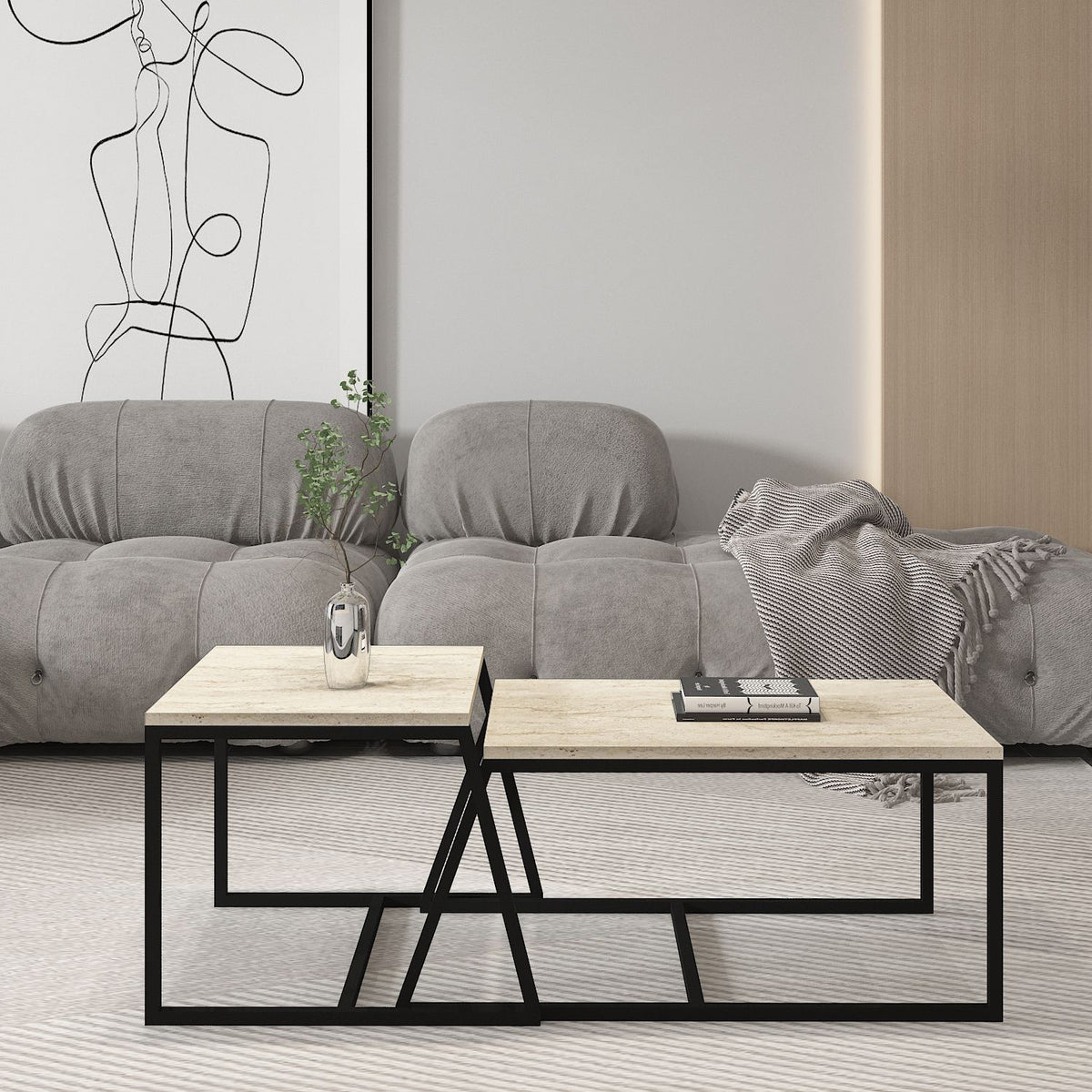 Τραπεζάκια Σαλονιού Σετ 2τμχ Kamariotis Travertine 75x50x38 εκ. Μελαμίνης