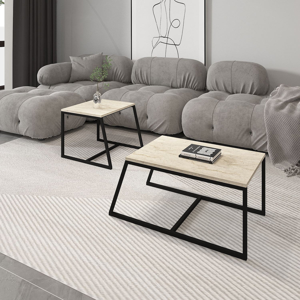 Τραπεζάκια Σαλονιού Σετ 2τμχ Kamariotis Travertine 75x50x38 εκ. Μελαμίνης
