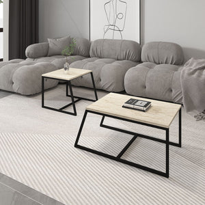 Τραπεζάκια Σαλονιού Σετ 2τμχ Kamariotis Travertine 75x50x38 εκ. Μελαμίνης