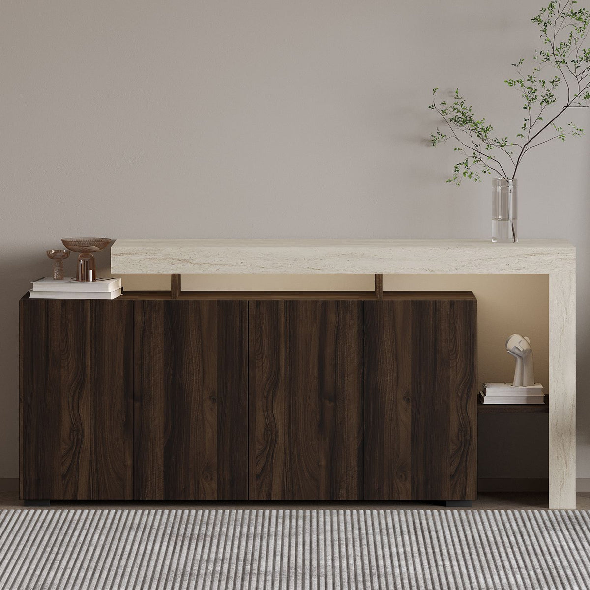Κονσόλα Sifnos Με LED Travertine - Καρυδί 170x35x80 εκ. Μελαμίνης