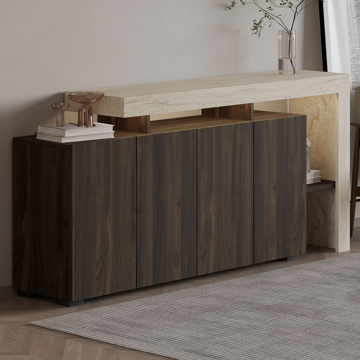 Κονσόλα Sifnos Με LED Travertine - Καρυδί 170x35x80 εκ. Μελαμίνης