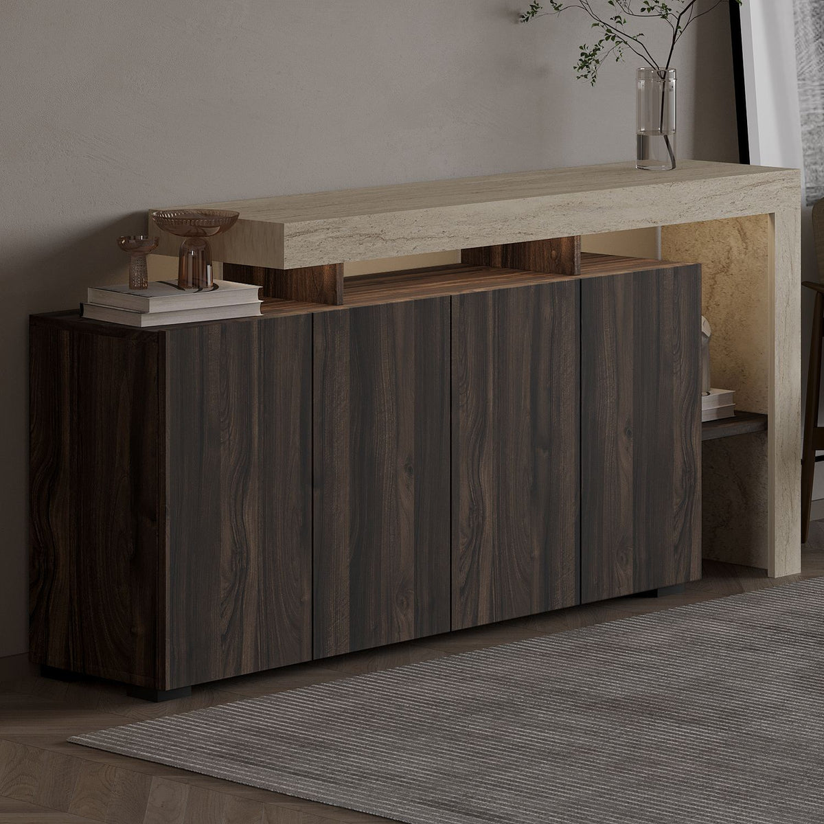 Κονσόλα Sifnos Με LED Travertine - Καρυδί 170x35x80 εκ. Μελαμίνης