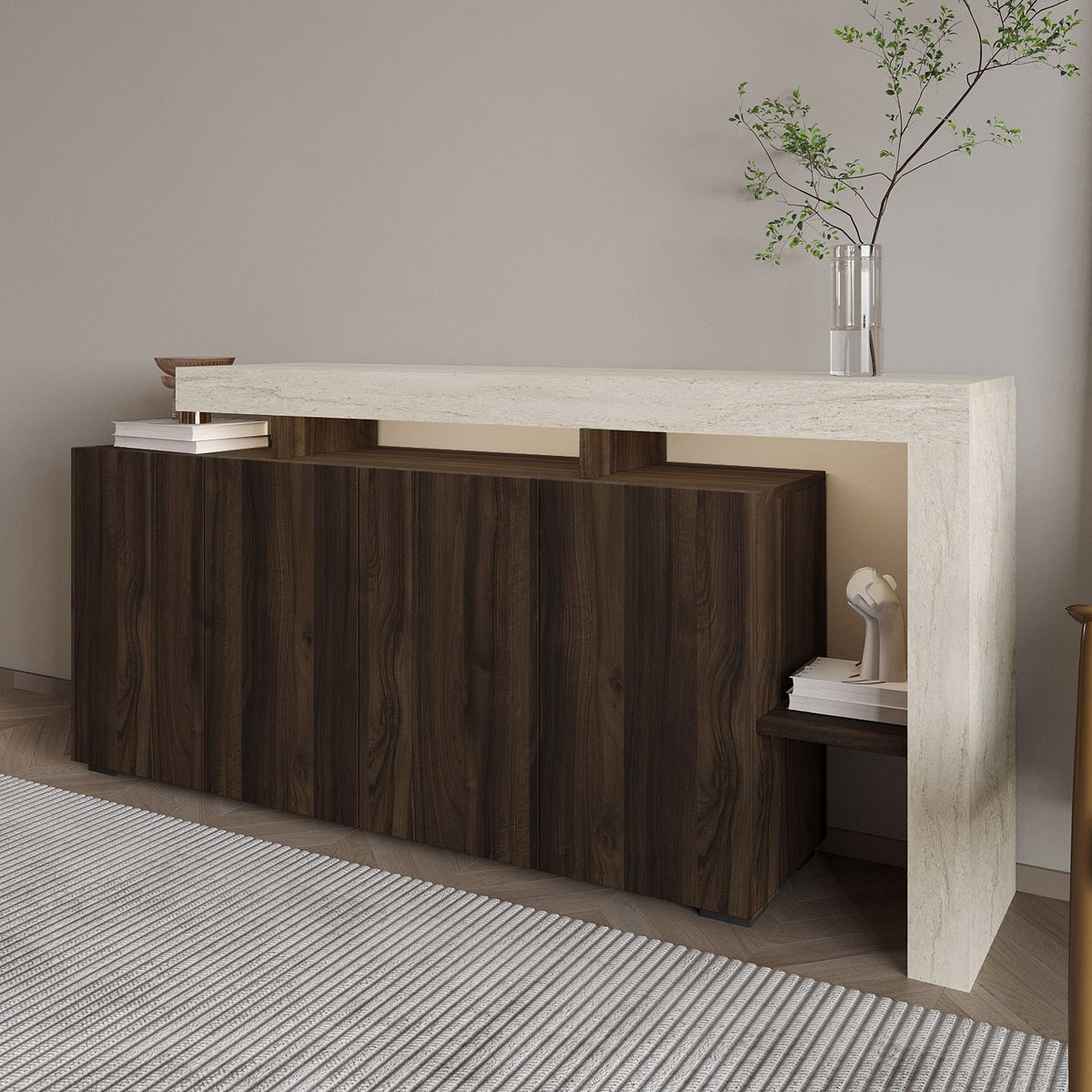 Κονσόλα Sifnos Με LED Travertine - Καρυδί 170x35x80 εκ. Μελαμίνης