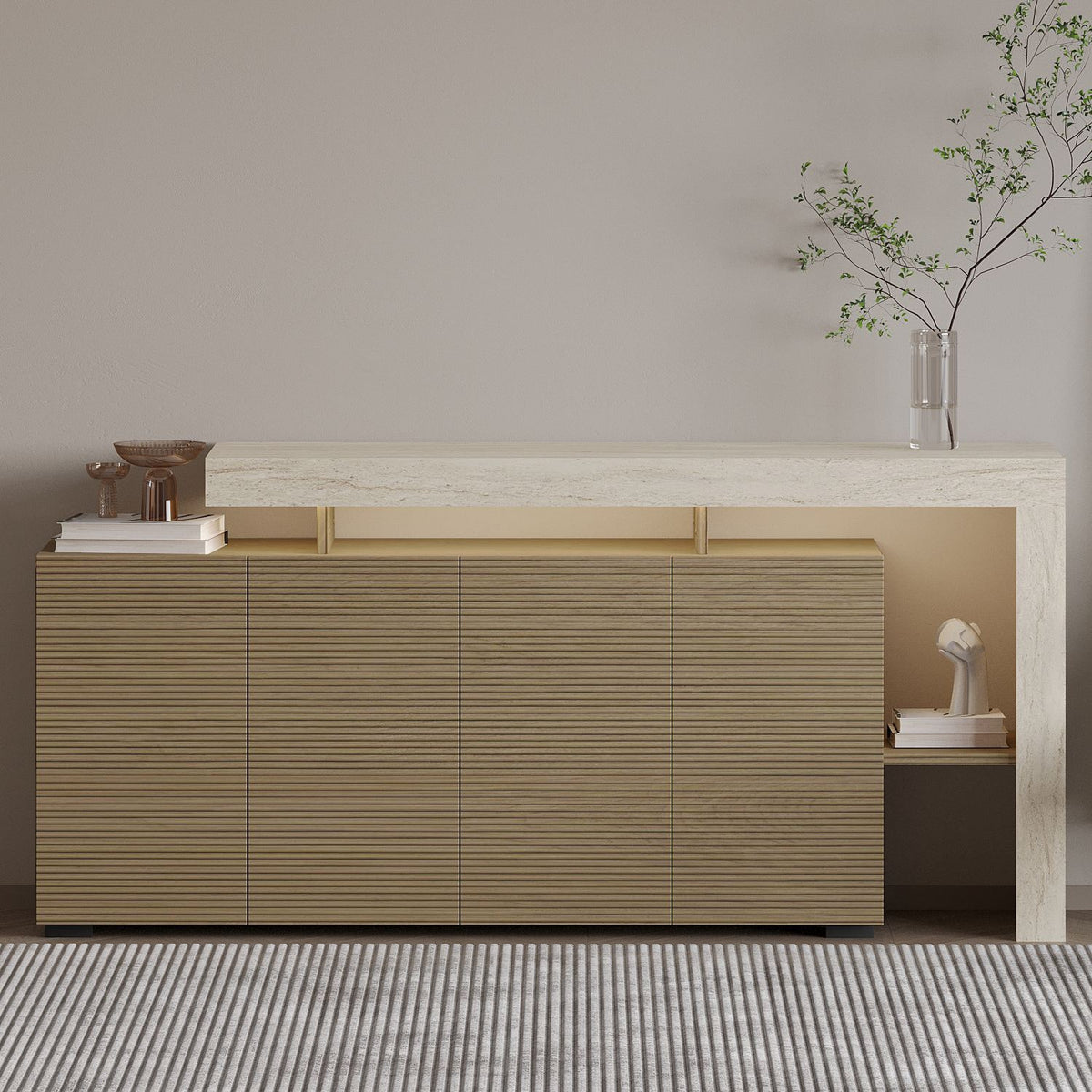 Κονσόλα Sifnos Με LED Travertine - Δρυς Θερμό 170x35x80 εκ. Μελαμίνης - Pakobazaar