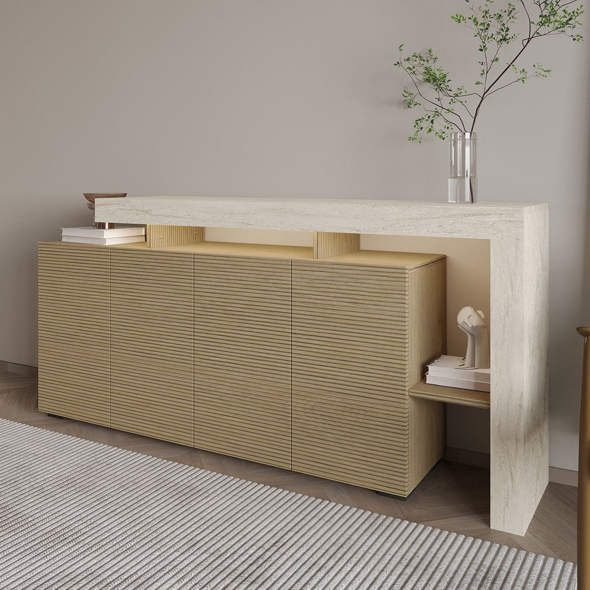 Κονσόλα Sifnos Με LED Travertine - Δρυς Θερμό 170x35x80 εκ. Μελαμίνης - Pakobazaar
