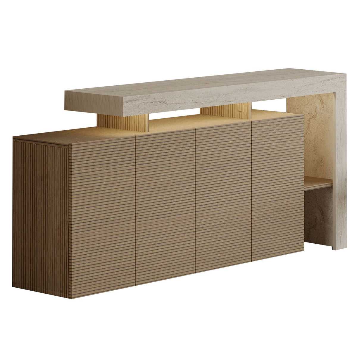 Κονσόλα Sifnos Με LED Travertine - Δρυς Θερμό 170x35x80 εκ. Μελαμίνης