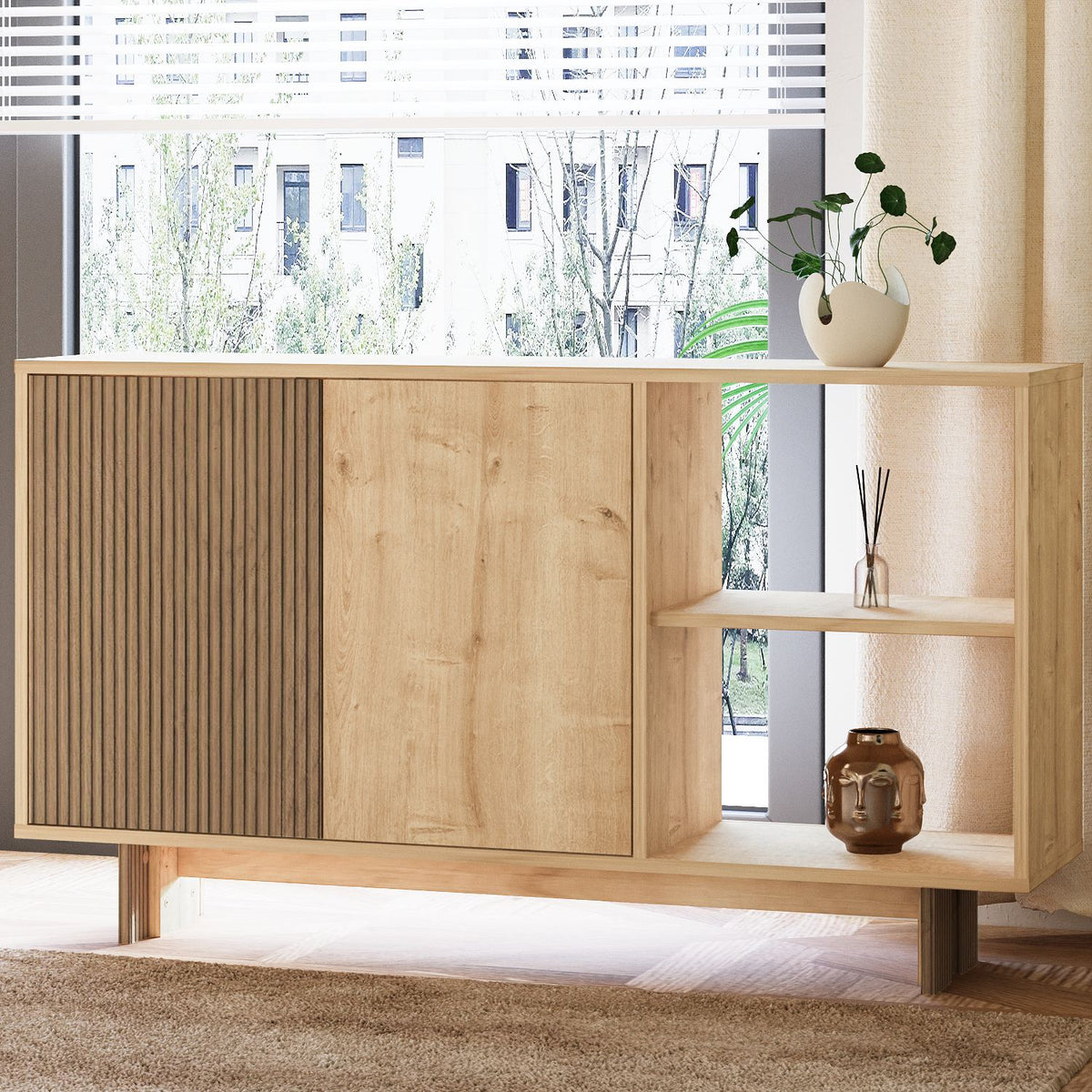 Κονσόλα Damavolos Δρυς Θερμό - Δρυς Sapphire 140x35x80 εκ. Μελαμίνης