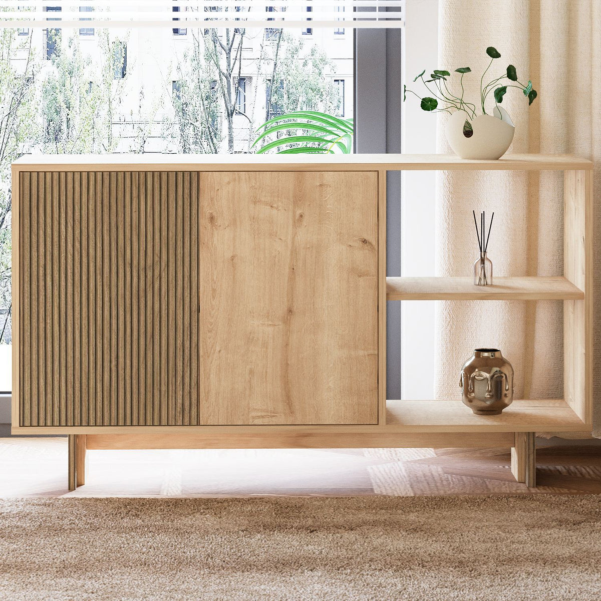Κονσόλα Damavolos Δρυς Θερμό - Δρυς Sapphire 140x35x80 εκ. Μελαμίνης
