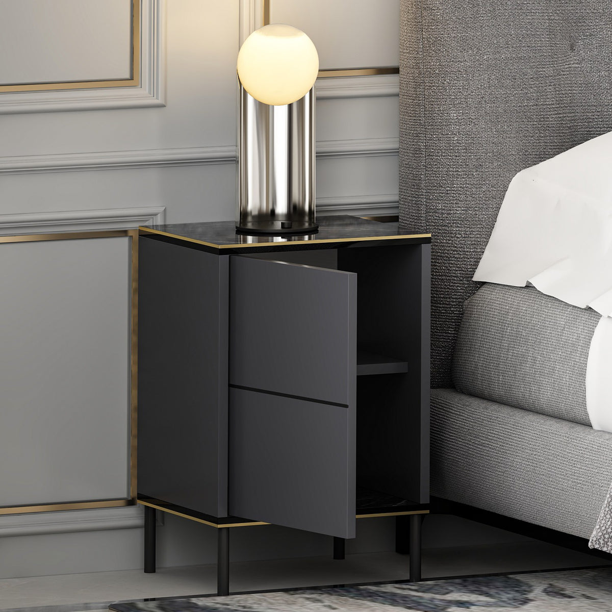 Κομοδίνο Lefkada Ανθρακί 40x35x60 εκ. Μελαμίνης