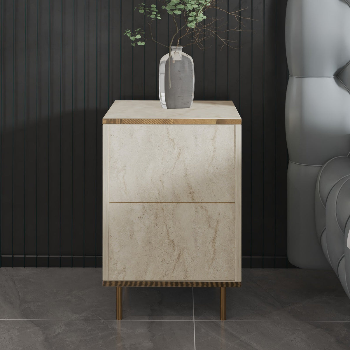 Κομοδίνο Lefkada Travertine - Χρυσό 40x35x60 εκ. Μελαμίνης
