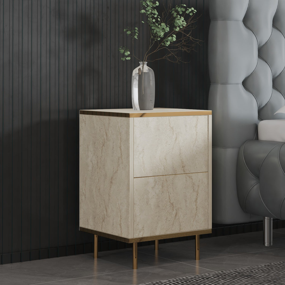 Κομοδίνο Lefkada Travertine - Χρυσό 40x35x60 εκ. Μελαμίνης