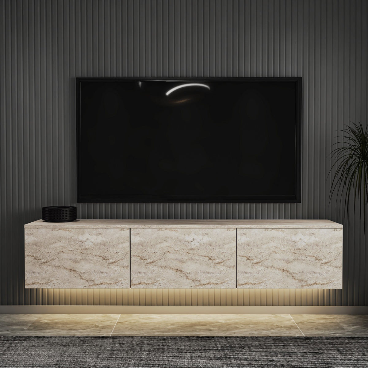 Έπιπλο Τηλεόρασης Kamilari Με Ράφια Travertine 160x32x35 εκ. Μελαμίνης
