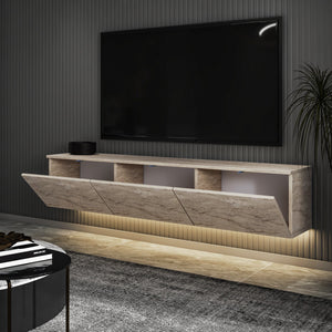 Έπιπλο Τηλεόρασης Kamilari Με Ράφια Travertine 160x32x35 εκ. Μελαμίνης