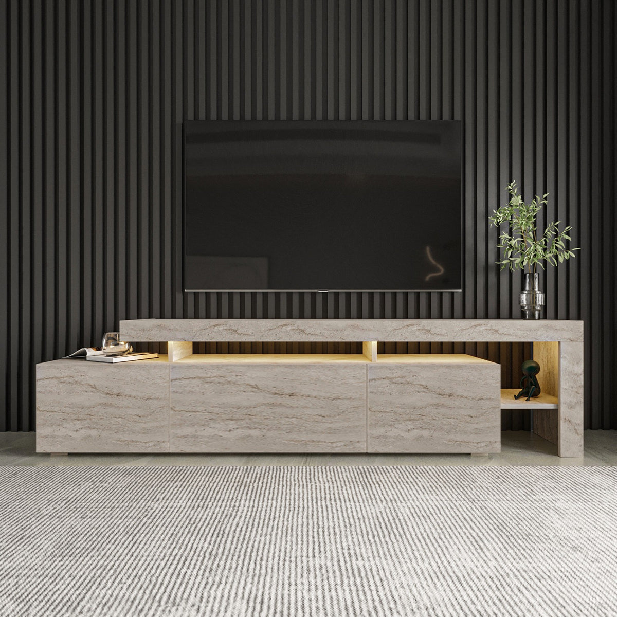 Έπιπλο Τηλεόρασης Sifnos Με LED Travertine 192x37x53 εκ. Μελαμίνης