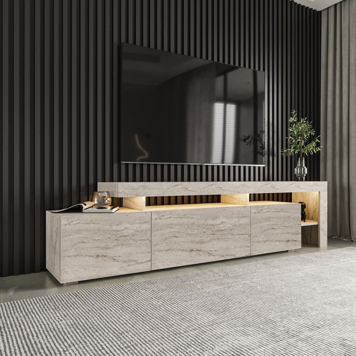 Έπιπλο Τηλεόρασης Sifnos Με LED Travertine 192x37x53 εκ. Μελαμίνης