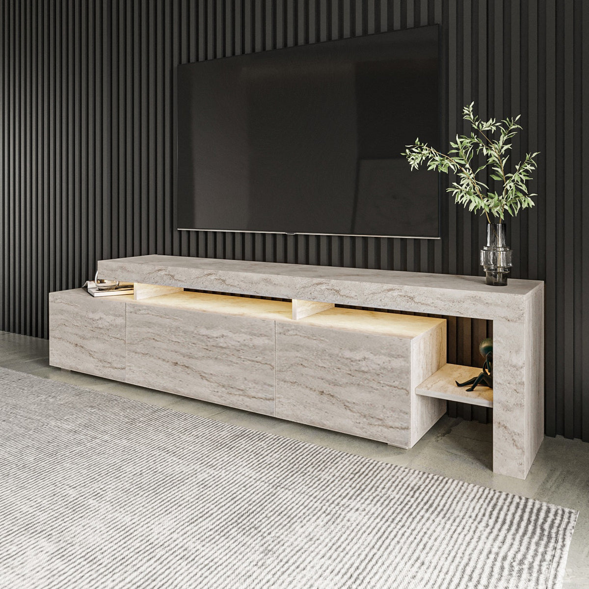 Έπιπλο Τηλεόρασης Sifnos Με LED Travertine 192x37x53 εκ. Μελαμίνης