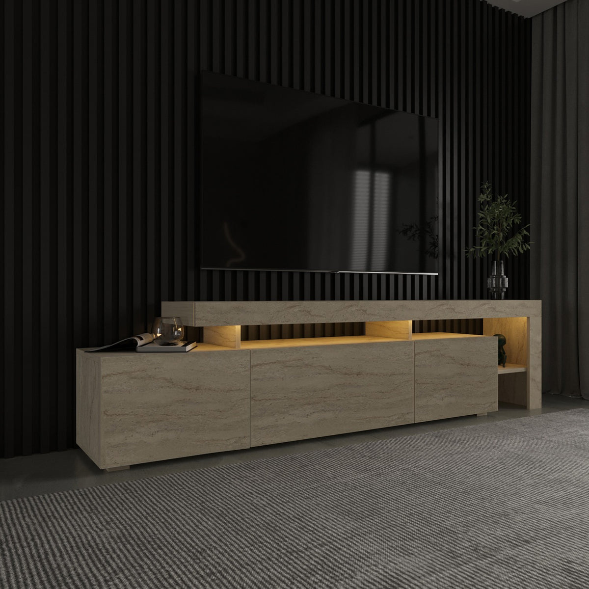 Έπιπλο Τηλεόρασης Sifnos Με LED Travertine 192x37x53 εκ. Μελαμίνης