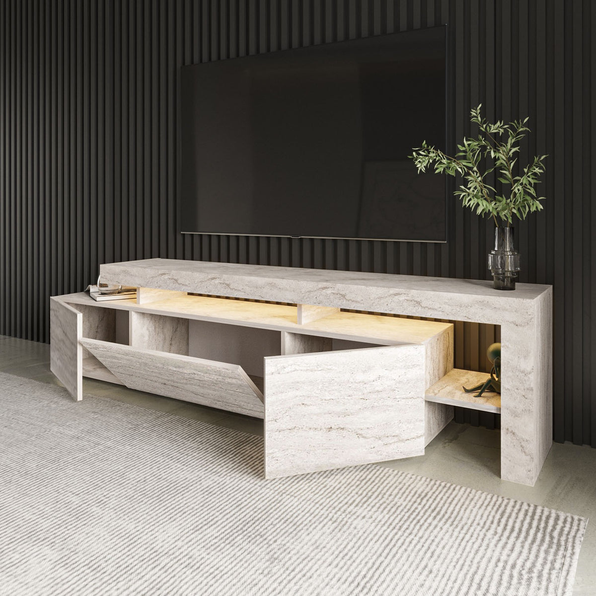 Έπιπλο Τηλεόρασης Sifnos Με LED Travertine 192x37x53 εκ. Μελαμίνης