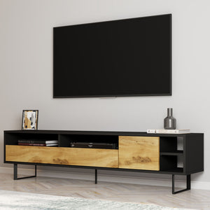 Έπιπλο Τηλεόρασης Mixorrouma Μαύρο - Δρυς 180x29.8x44.7 εκ. Μελαμίνης - Pakobazaar