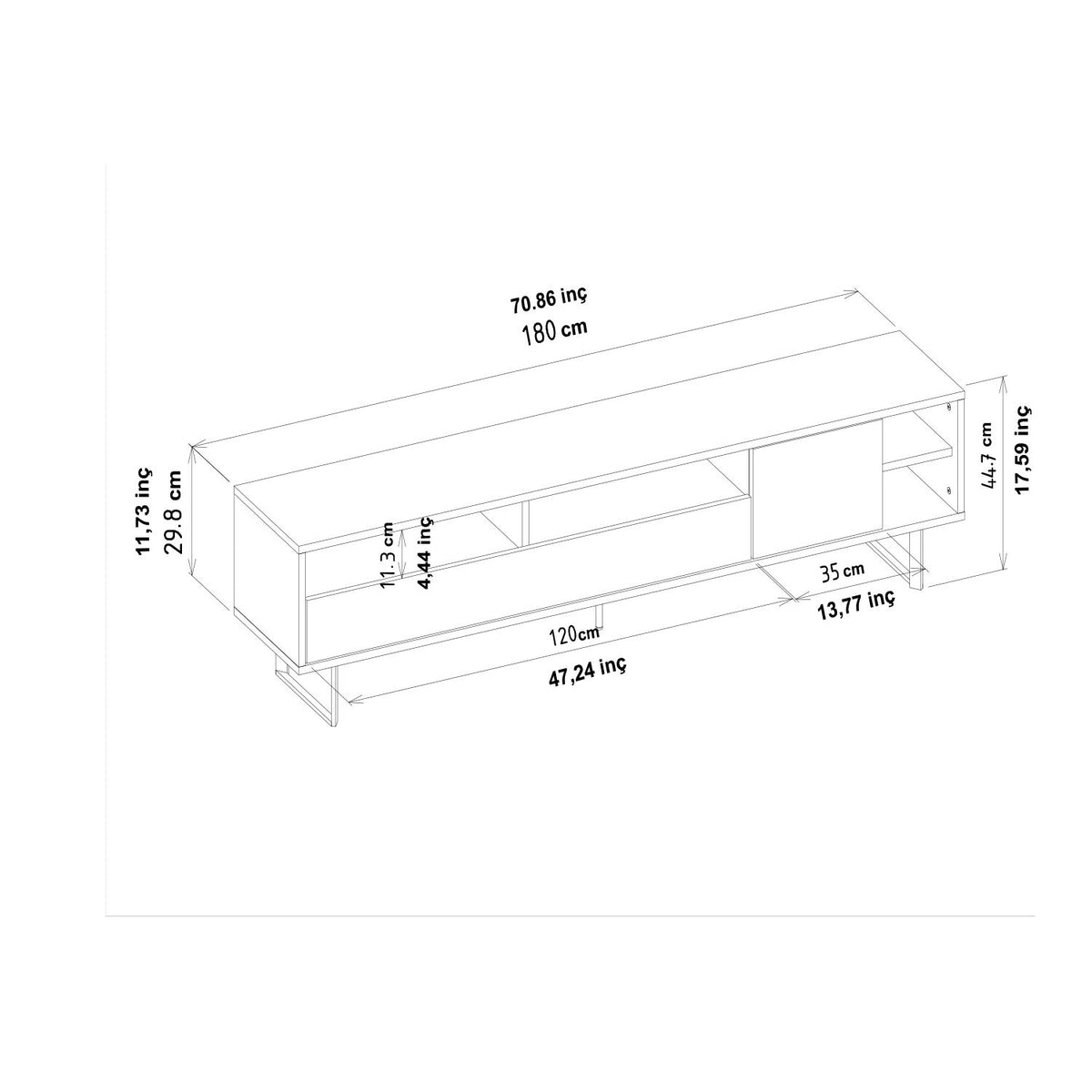 Έπιπλο Τηλεόρασης Mixorrouma Μαύρο - Δρυς 180x29.8x44.7 εκ. Μελαμίνης - Pakobazaar