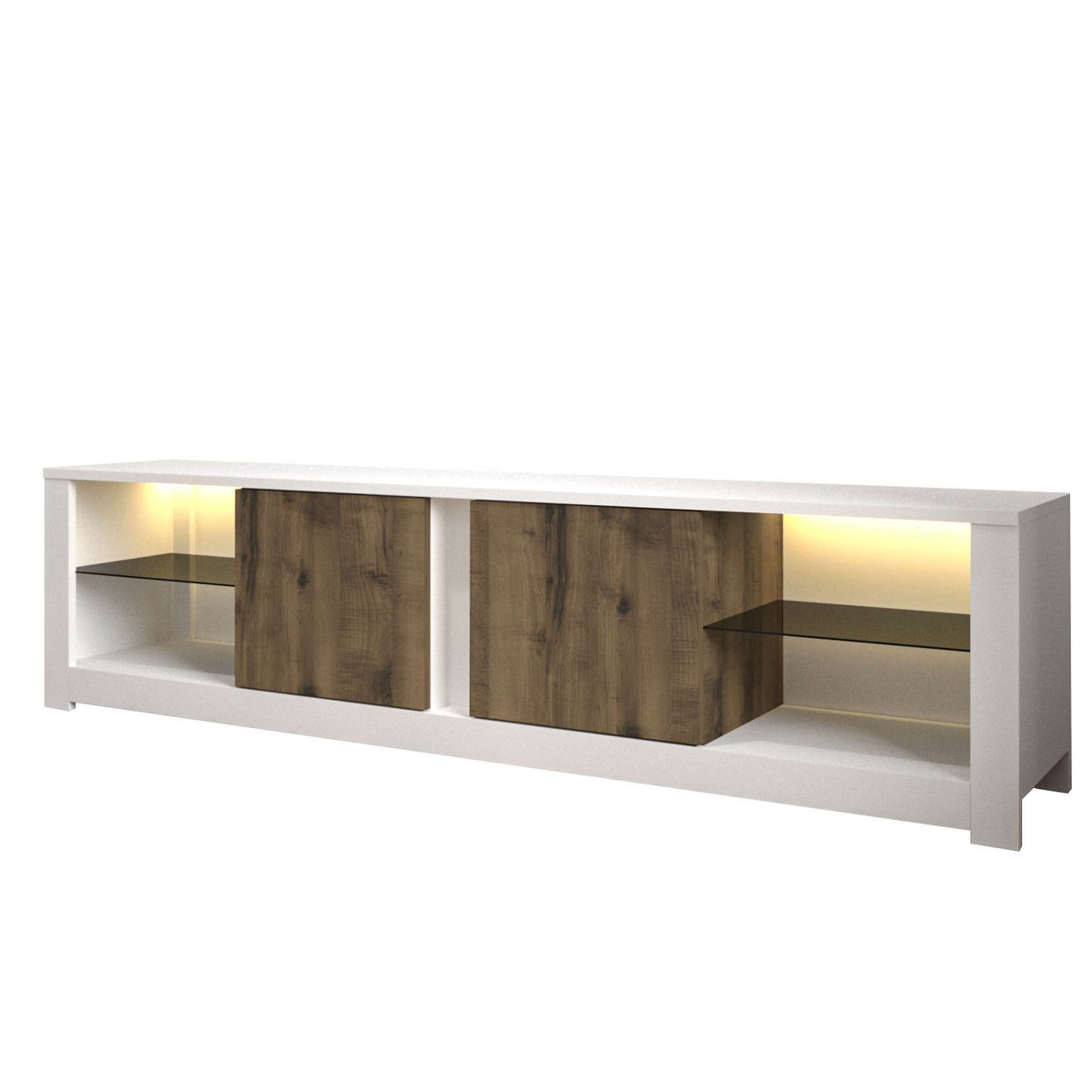 Έπιπλο Τηλεόρασης Vorizia Με LED Λευκό - Δρυς 180x35x45 εκ. Μελαμίνης - Pakobazaar