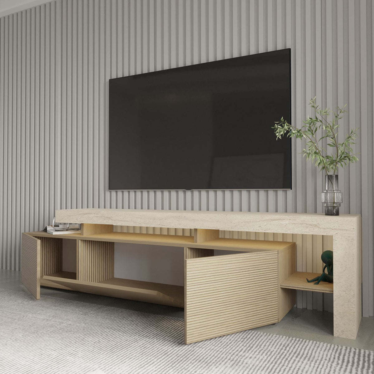 Έπιπλο Τηλεόρασης Sifnos Με LED Travertine - Δρυς Θερμό 192x37x53 εκ. Μελαμίνης