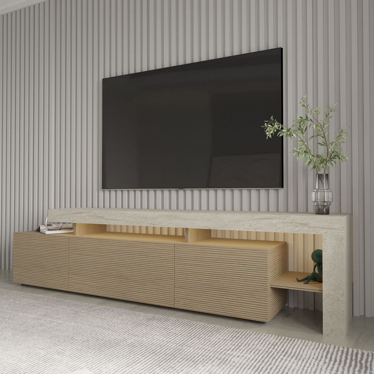 Έπιπλο Τηλεόρασης Sifnos Με LED Travertine - Δρυς Θερμό 192x37x53 εκ. Μελαμίνης
