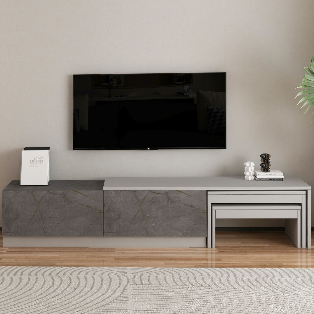 Έπιπλο Τηλεόρασης Preveli Μάρμαρο Gordion - Γκρι 180x30x36 εκ. Μελαμίνης