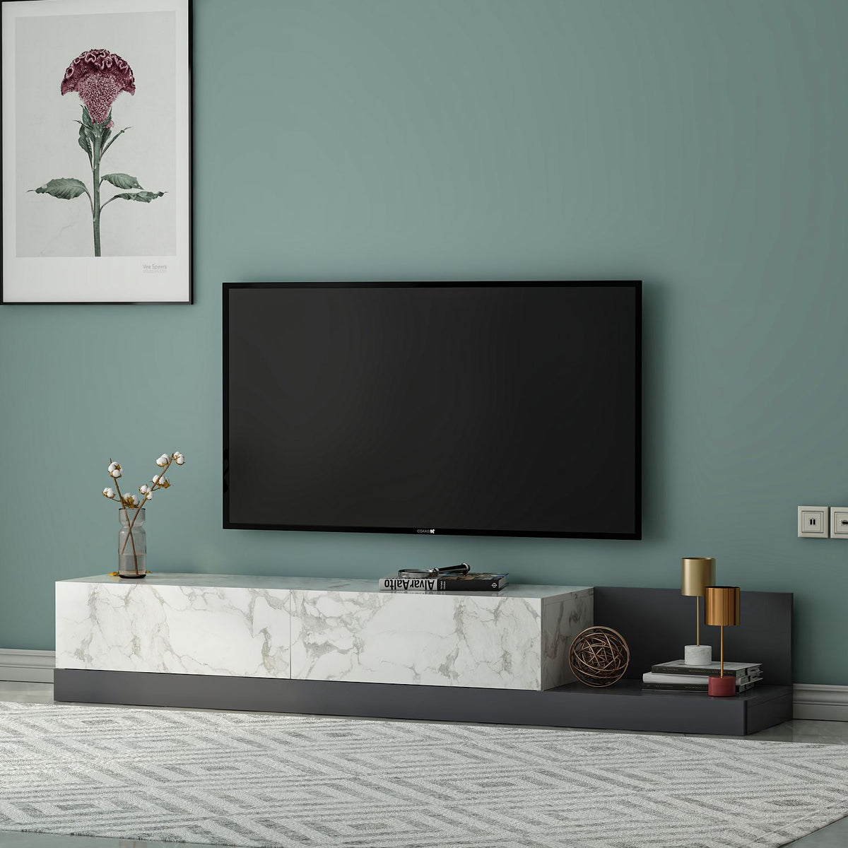 Έπιπλο Τηλεόρασης Livadia Μάρμαρο Marmo - Ανθρακί 180x37x30 εκ. Μελαμίνης