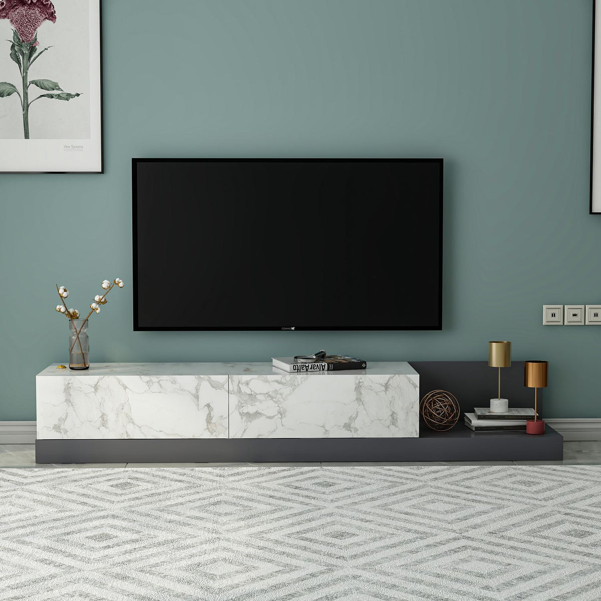 Έπιπλο Τηλεόρασης Livadia Μάρμαρο Marmo - Ανθρακί 180x37x30 εκ. Μελαμίνης